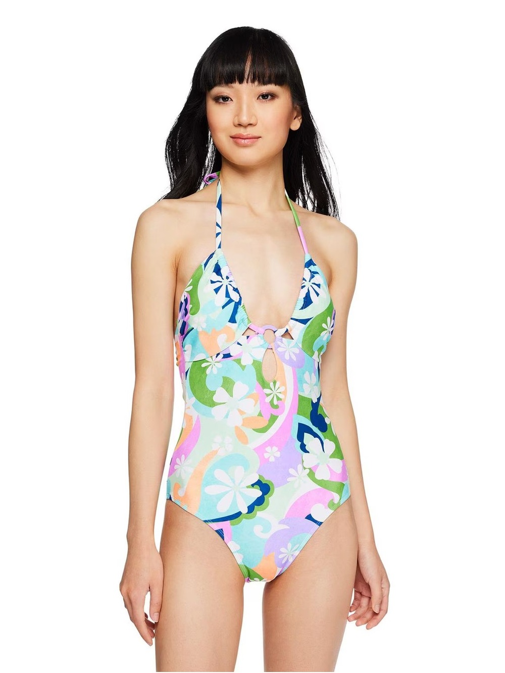 3/$25 NOBO Retro Floral Print Keyhole One Piece Swimsuit